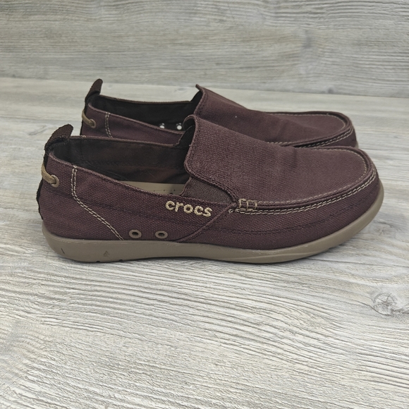 Crocs Walu Men's Brown Casual Slip On Shoes Loafers Size 11 Canvas - Picture 3 of 9